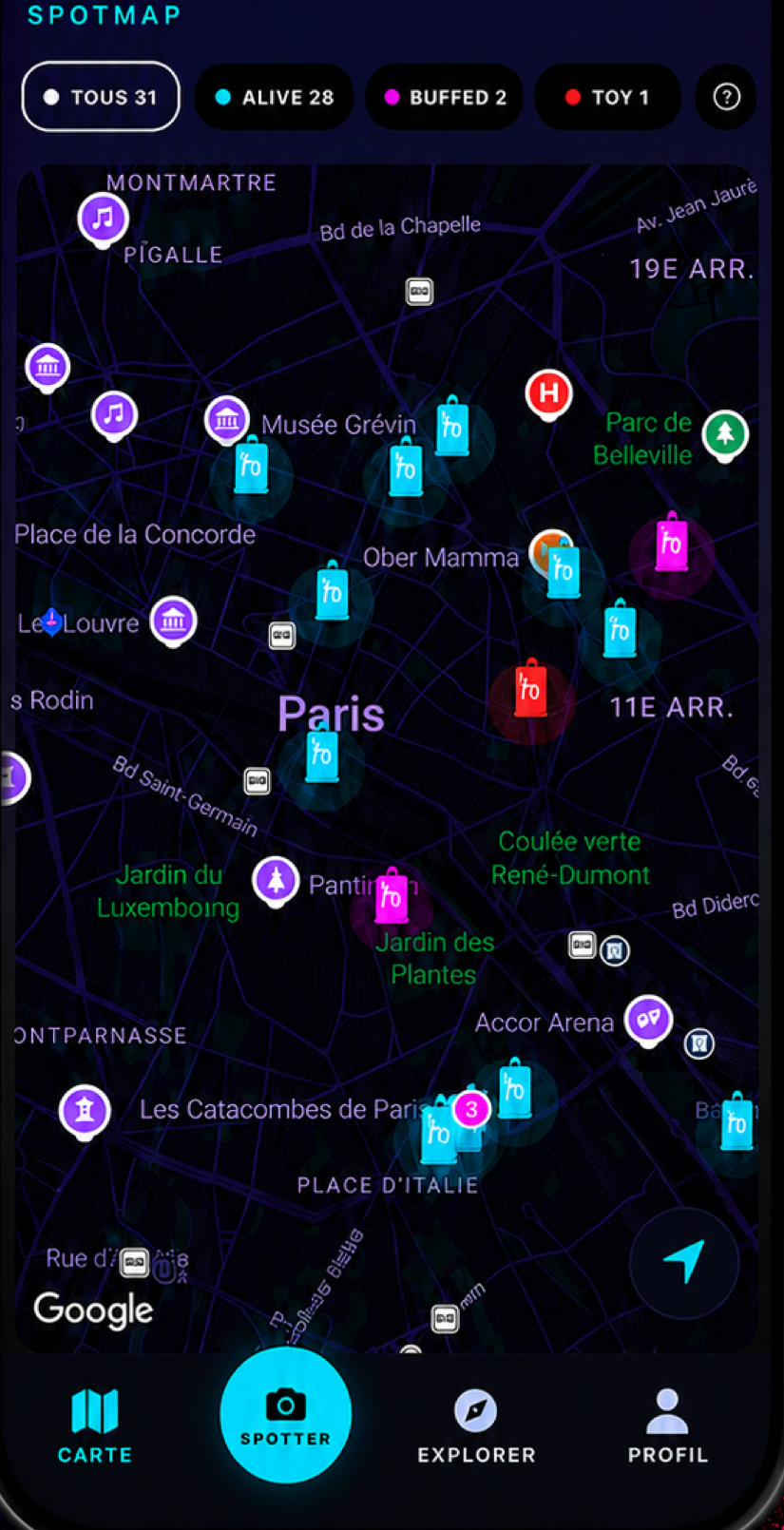 Carte StreetarthunterZ : spots de street art à Paris